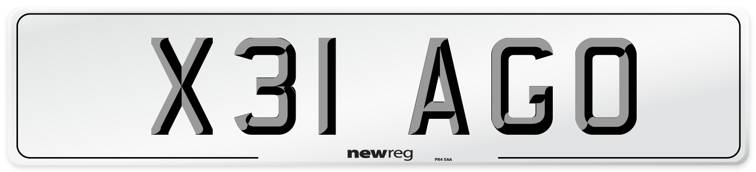 X31 AGO Number Plate from New Reg